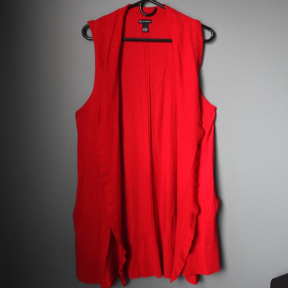 2/$15 New Directions Long Red Open Sleeveless Sweater Cardigan Large